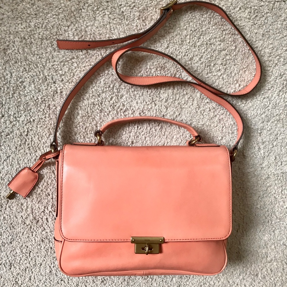 Fossil Genuine Leather Apricot Crossbody Handbag